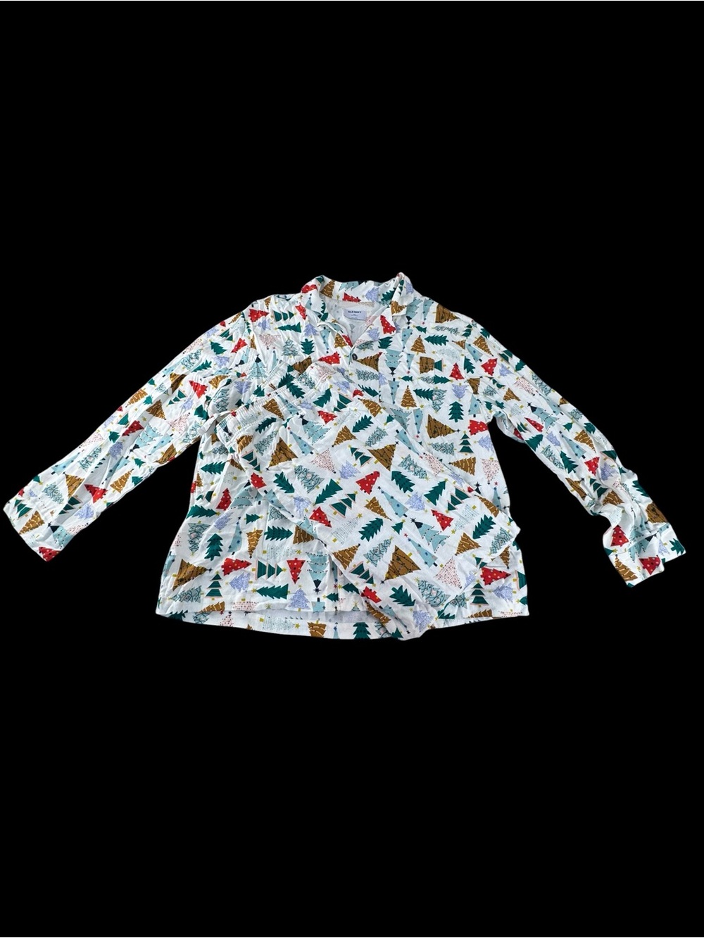 Old Navy White Multi Holiday Tree Print Long-Sleeve Pajama set